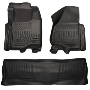 Ford F-550 Super Duty Floor Liners - Front + Rear - Husky Liners - WeatherBeater Combo - Black - `11-`12
